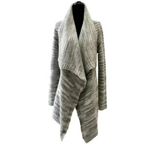 Ricki’s Cardigan Open Front Draped  Collar Waterfall Sweater Grey White XS